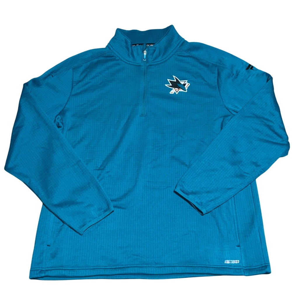 Fanatics NHL San Jose Sharks Hockey Authentic Pro XL 1/4 Zip‎ Pullover Teal NWOT